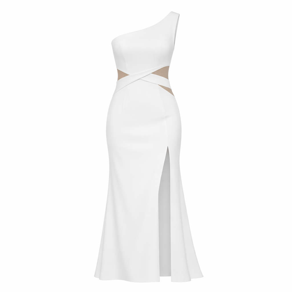 vestido branco com abertura lateral